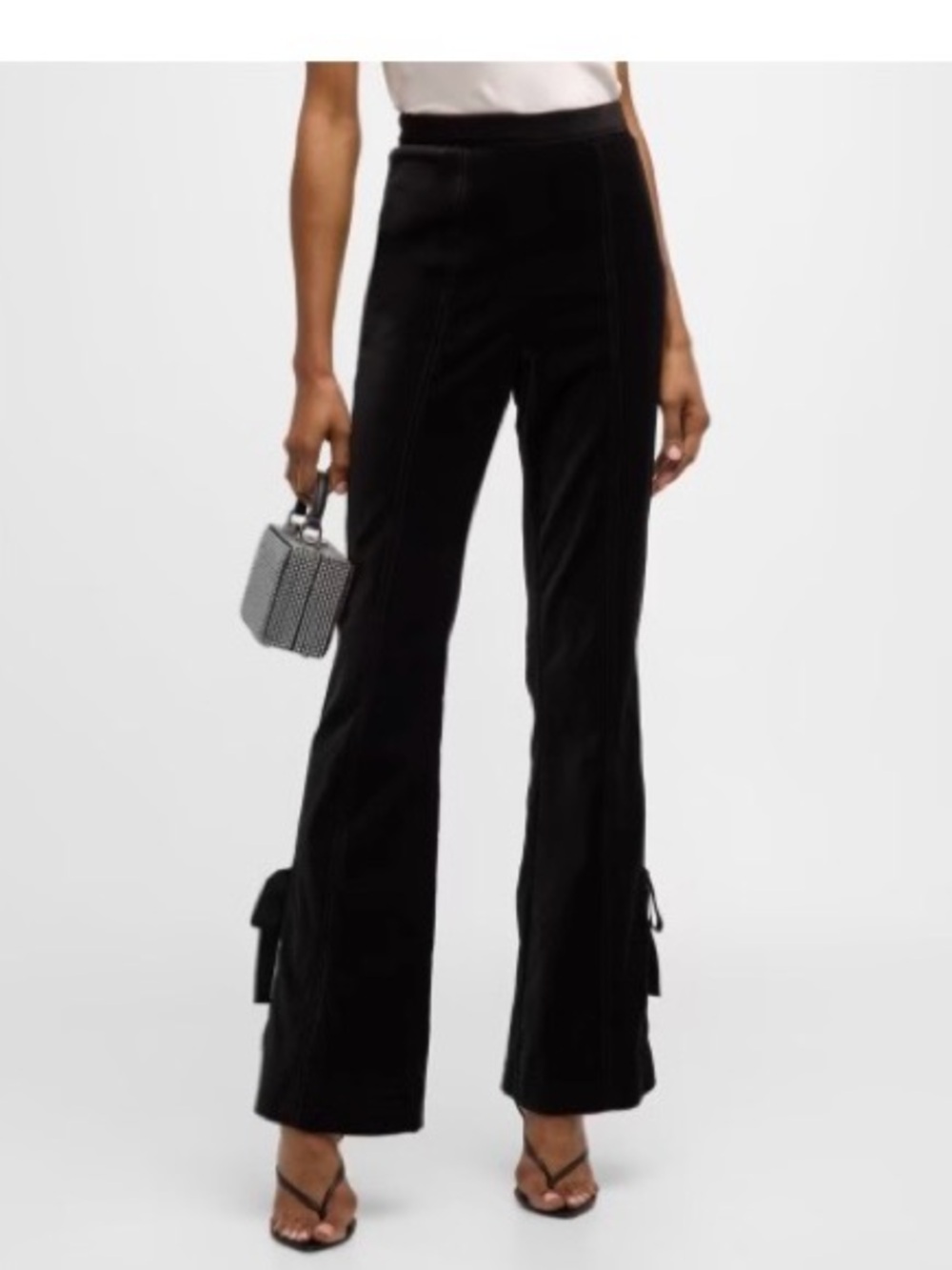 cinq a sept Black Velvet Flare Pants with Side Bow Ties 6 luxury